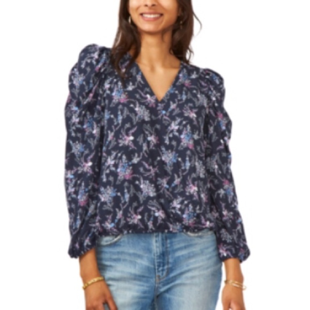 Sam&Jess Surplice Puff-Sleeve Top new with Tag Size L.